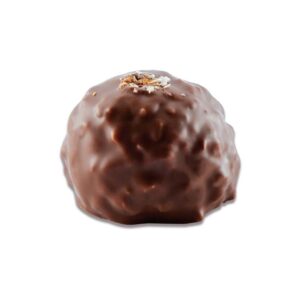 close-up caramel praline rocher coated in milk chocolate