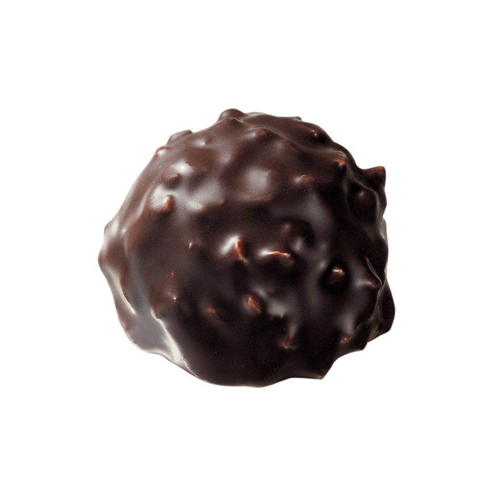 close-up dark chocolate coated praline rocher